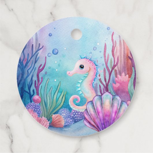 海の下でかわいい亀のピンクの赤ちゃんシャワーの好意 フェイバータグ (裏面)