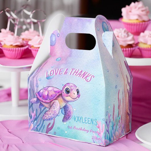 海の下でかわいい亀のピンク紫の誕生日 フェイバーボックス