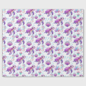 海の下でかわいい亀のピンク紫の誕生日 ラッピングペーパー (フラット)