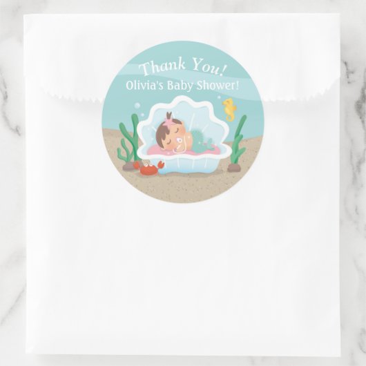 海の下でかわいい人魚の赤ちゃんシャワーシール ラウンドシール (バッグ)