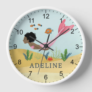 海の下でかわいい女の子と魔法の子マーメイド・キッズ 壁時計