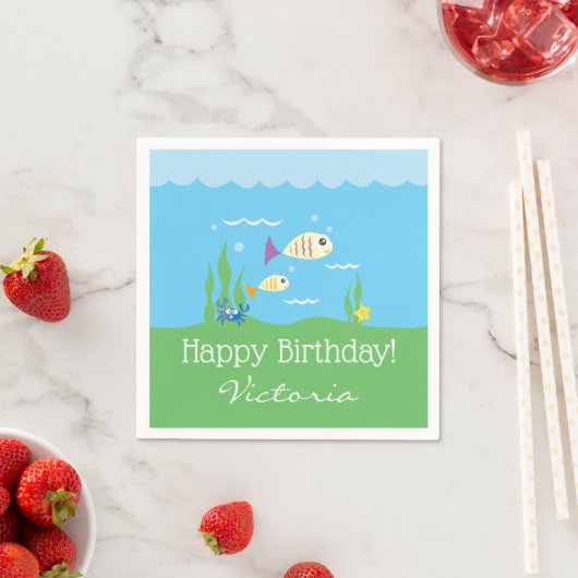 海の下でかわいい海水族館バースデーパーティー スタンダードカクテルナプキン (インサイチュ)