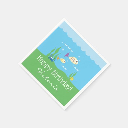 海の下でかわいい海水族館バースデーパーティー スタンダードカクテルナプキン (角)