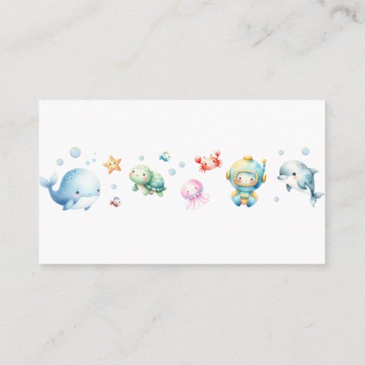 海の下でかわいい赤ちゃんシャワーおむつラッフル エンクロージャーカード (裏面)