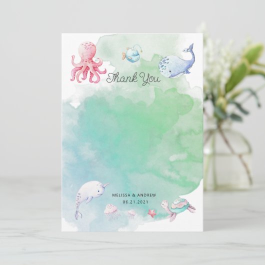 海の下でかわいい赤ちゃんシャワーサンキューカード (スタンド正面)