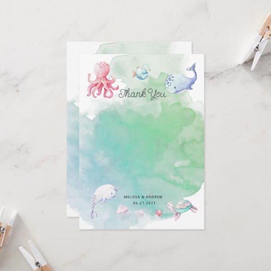 海の下でかわいい赤ちゃんシャワーサンキューカード (正面/裏面インサイチュ)