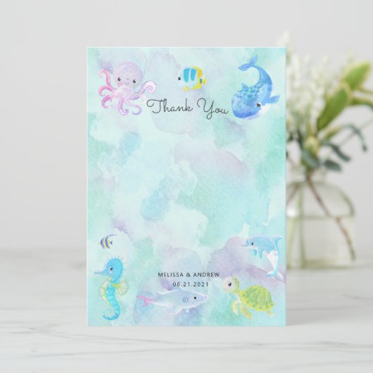 海の下でかわいい赤ちゃんシャワーサンキューカード (スタンド正面)