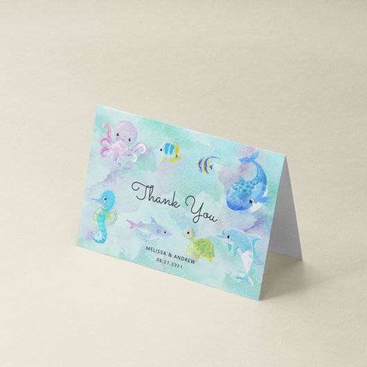 海の下でかわいい赤ちゃんシャワーサンキューカード カード