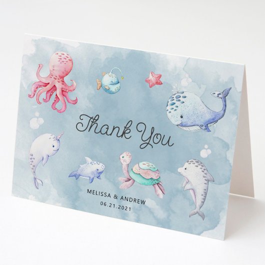 海の下でかわいい赤ちゃんシャワーサンキューカード カード