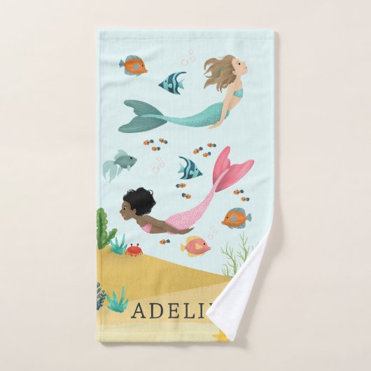 海の下でかわいい魔法の女の子マーメイドの子たち バスタオルセット (ハンドタオル)