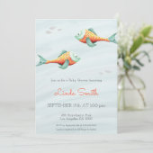 海の下でかわいい魚のニュートラル双子の赤ちゃんシャワー 招待状 (スタンド正面)