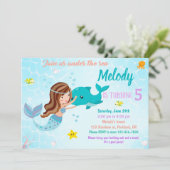 海の下でのイルカとマーメイドの誕生日の招待 招待状 (スタンド正面)