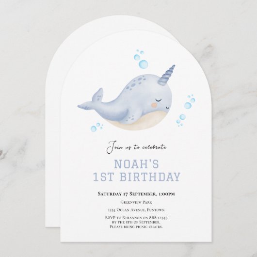 海の下での最初の誕生日の招待 招待状 (正面/裏面)