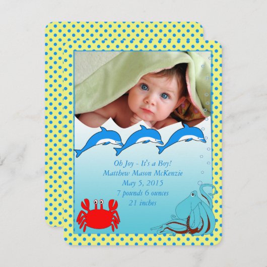 海の下での男の赤ちゃん発表 案内状 (正面/裏面)