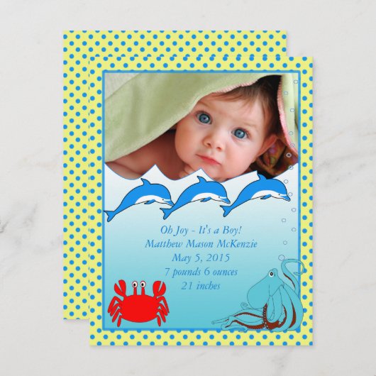 海の下での男の赤ちゃん発表 案内状 (正面/裏面)