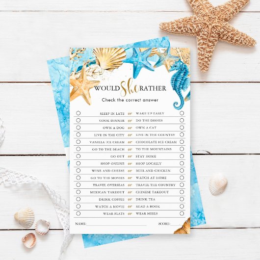 海の下では、彼女はむしろブライダルシャワー試合を行う