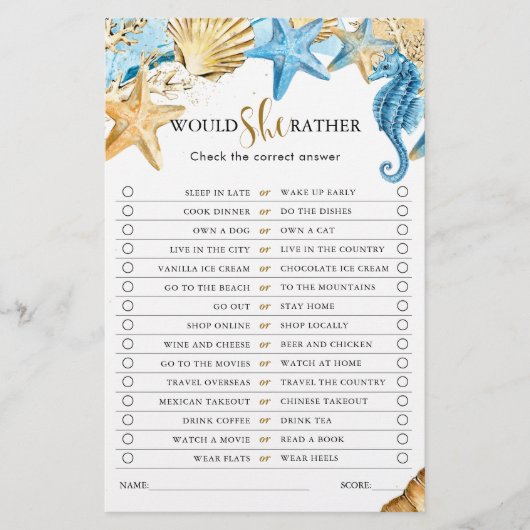 海の下では、彼女はむしろブライダルシャワー試合を行う (正面)