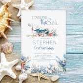 海の下でほこりっぽい青かわいい第1の誕生日パーティー 招待状