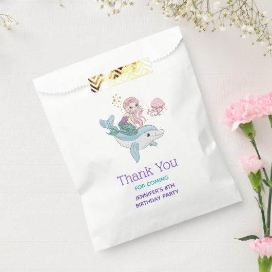 海の下でイルカに乗るかわいい人魚イベント フェイバーバッグ (封をした状態)