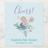 海の下でイルカに乗るかわいい人魚イベント ワインラベル (シングルラベル)