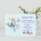 海の下でイルカに乗る人魚の誕生日 招待状 (スタンド正面)