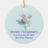 海の下でイルカに乗る人魚ベビー誕生 セラミックオーナメント (正面)