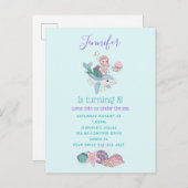 海の下でイルカに乗る人魚誕生日 インビテーションポストカード (正面/裏面)