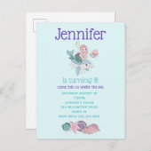 海の下でイルカに乗る人魚誕生日 インビテーションポストカード (正面/裏面)