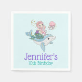 海の下でイルカに乗る人魚誕生日 スタンダードカクテルナプキン (正面)