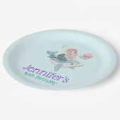 海の下でイルカに乗る人魚誕生日 ペーパープレート (アングル)