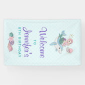 海の下でイルカに乗る人魚誕生日 横断幕 (横)