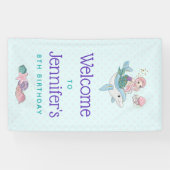 海の下でイルカに乗る人魚誕生日 横断幕 (横)