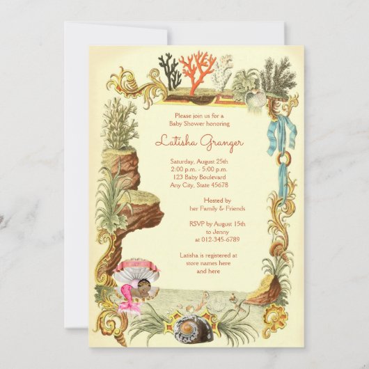 海の下でエスニック人魚のプリンセス赤ちゃんシャワー 招待状 (裏面)