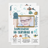 海の下でカワイイのタコが泡立つDIY時代 招待状 (正面/裏面)