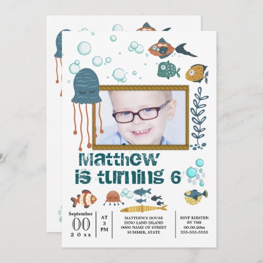 海の下でカワイイのタコが泡立つDIY時代 招待状 (正面/裏面)