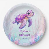 海の下でカートルパープルピンクの赤ちゃんシャワー ペーパープレート (正面)