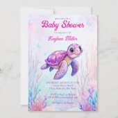 海の下でカートルパープルピンクの赤ちゃんシャワー 招待状 (正面)