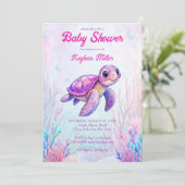 海の下でカートルパープルピンクの赤ちゃんシャワー 招待状 (スタンド正面)