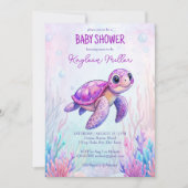 海の下でカートルパープルピンクの赤ちゃんシャワー 招待状 (正面)