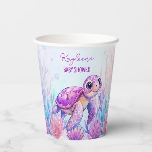 海の下でカートルパープルピンクの赤ちゃんシャワー 紙コップ (裏面)