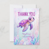 海の下でカートルピンク紫の赤ちゃんシャワー サンキューカード (正面)