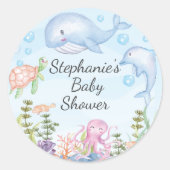 海の下でキュート赤ちゃんシャワーお気に入りシール ラウンドシール (正面)