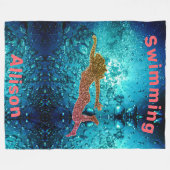 海の下でキラキラと水の泡を泳ぐ フリースブランケット (正面(横))