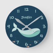 海の下でクジラは子供部屋の柱時計をからかいます ラウンド壁時計 (正面)