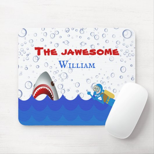 海の下でサメのスキューバダイバー名の漫画の子供たち マウスパッド (マウス)