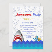 海の下でシャーク1歳の誕生日パーティー少年 招待状 (正面)