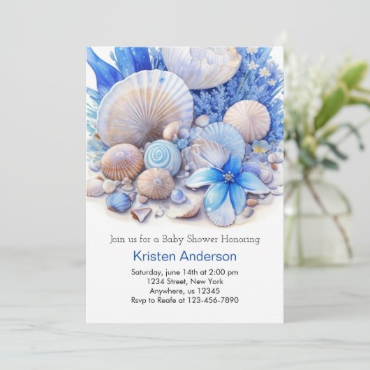 海の下でシーシェルの至福の男の子の赤ちゃんシャワー 招待状 (スタンド正面)