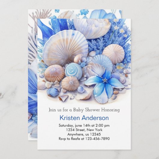 海の下でシーシェルの至福の男の子の赤ちゃんシャワー 招待状 (正面/裏面)