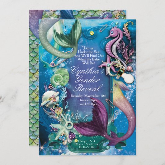 海の下でジェンダーベビーを明らかにする招待状 招待状 (正面/裏面)