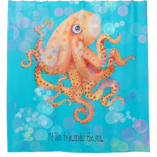 海の下でタコのカラフルの泡をパーソナライズ シャワーカーテン (正面)